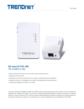 Trendnet TPL-410APK Powerline 500 Wireless Kit Fiche technique | Fixfr
