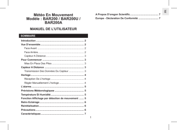 Manuel du propriétaire | Oregon Scientific BAR200 Manuel utilisateur | Fixfr