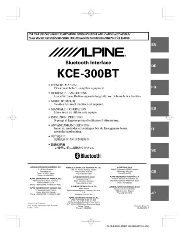 Manuel du propriétaire | Alpine KCE-300BT Manuel utilisateur | Fixfr