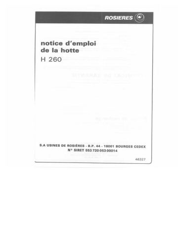 Manuel du propriétaire | ROSIERES H 260 Manuel utilisateur | Fixfr