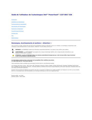 Dell PowerVault 122T LTO (Autoloader) storage Manuel utilisateur | Fixfr