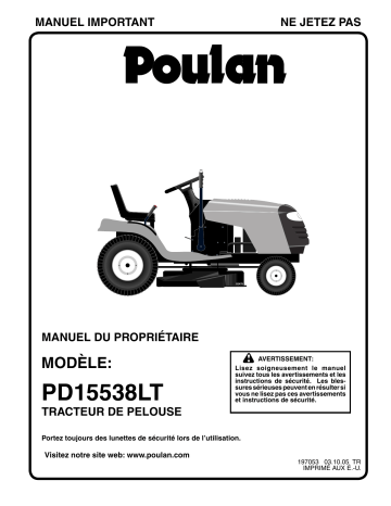 Manuel du propriétaire | Poulan PD15538LT Manuel utilisateur | Fixfr