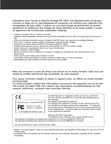 Mode d'emploi | KONICA Dimage RD3000 Manuel utilisateur | Fixfr