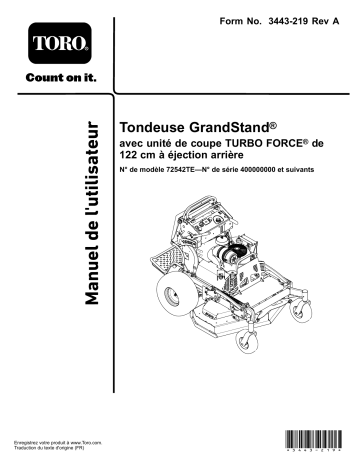 Toro GrandStand Mower, With 122cm Rear Discharge TURBO FORCE Cutting Unit Riding Product Manuel utilisateur | Fixfr