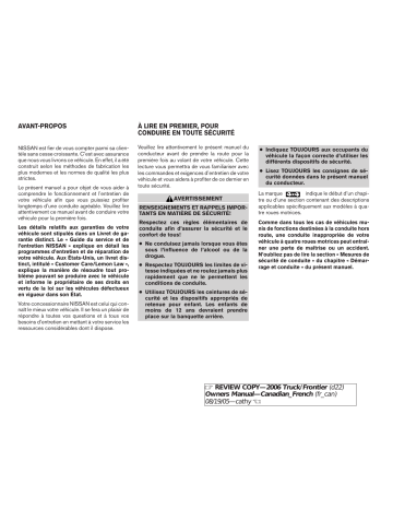 Manuel du propriétaire | Nissan FRONTIER 2006 Manuel utilisateur | Fixfr
