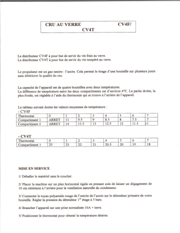 Manuel du propriétaire | LA SOMMELIERE CV4T Manuel utilisateur | Fixfr