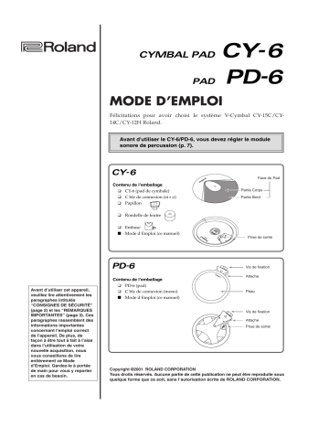 Manuel du propriétaire | Roland CY-6 Manuel utilisateur | Fixfr