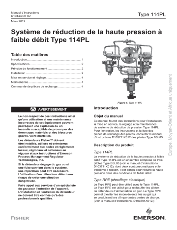 Fisher Système de réduction de la haute pression à faible débit Type 114PL (114PL High-Pressure Reducing and Low-Flow System Manuel du propriétaire | Fixfr