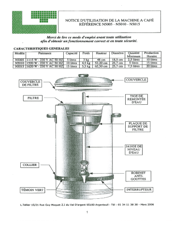 Manuel du propriétaire | Tellier N5015 Cafetière Manuel utilisateur | Fixfr