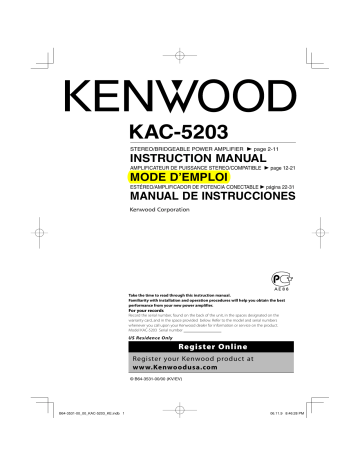 Manuel du propriétaire | Kenwood KAC-5203 Manuel utilisateur | Fixfr