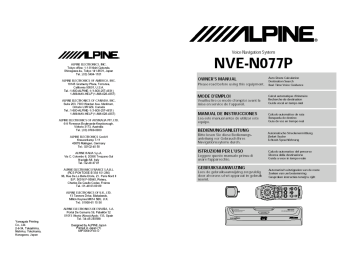 Manuel du propriétaire | Alpine NVE-N077P Manuel utilisateur | Fixfr