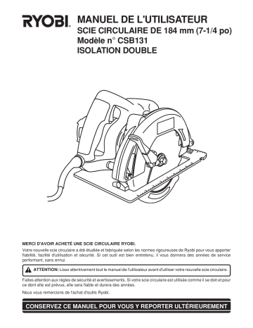 Manuel du propriétaire | Ryobi csb131 Manuel utilisateur | Fixfr