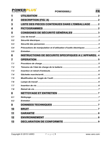 Manuel du propriétaire | Powerplus POWX0060LI Manuel utilisateur | Fixfr