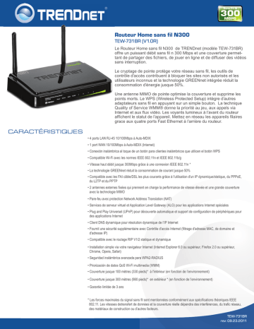 Trendnet TEW-731BR N300 Wireless Home Router Fiche technique | Fixfr