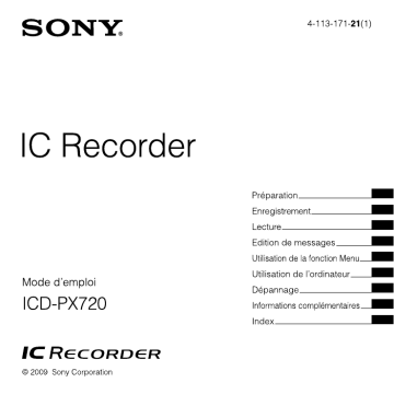 ICD-PX720 | Mode d'emploi | Sony ICD PX720 Manuel utilisateur | Fixfr