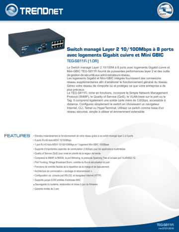 Trendnet TEG-S811Fi 8-Port 10/100Mbps Layer 2 Managed Switch Fiche technique | Fixfr