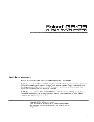 Manuel du propriétaire | Roland GR-09 Manuel utilisateur | Fixfr