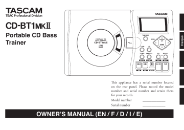 Manuel du propriétaire | Tascam CD-BT1MKII Manuel utilisateur | Fixfr