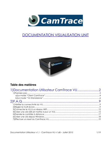 Manuel du propriétaire | CAMTRACE VISUALISATION UNIT V1.68 Manuel utilisateur | Fixfr