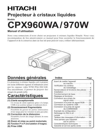 Manuel du propriétaire | Hitachi CPX970W Manuel utilisateur | Fixfr