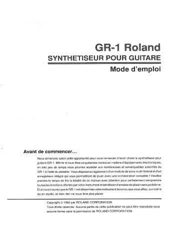 Manuel du propriétaire | Roland GR-1 Manuel utilisateur | Fixfr