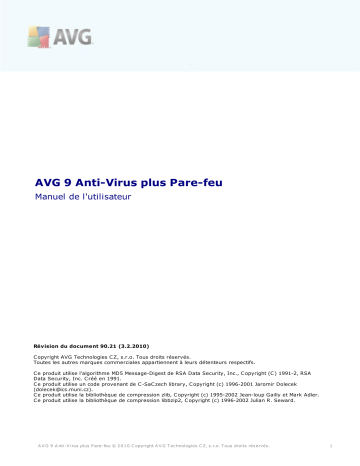 Manuel du propriétaire | AVG ANTI-VIRUS PLUS PARE-FEU 9.0 Manuel utilisateur | Fixfr