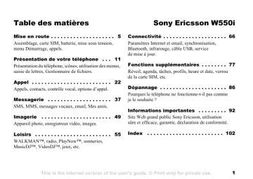 Manuel du propriétaire | Sony Ericsson W550i Manuel utilisateur | Fixfr