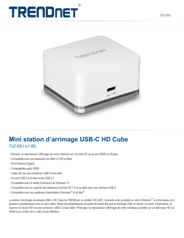 Trendnet TUC-DS1 Mini USB-C HD Docking Cube Fiche technique | Fixfr