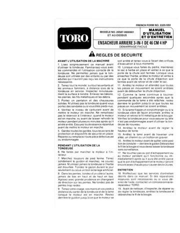 Toro Lawnmower Walk Behind Mower Manuel utilisateur | Fixfr