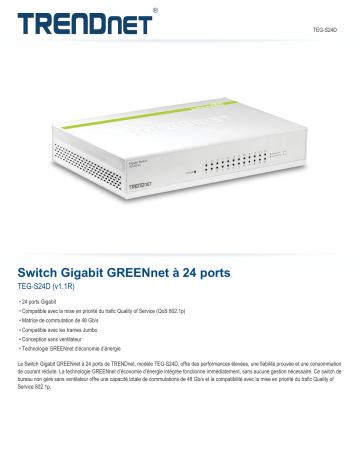 Trendnet TEG-S24D 24-Port Gigabit GREENnet Switch Fiche technique | Fixfr