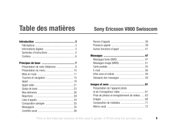 Mode d'emploi | Sony V800 swisscom Manuel utilisateur | Fixfr