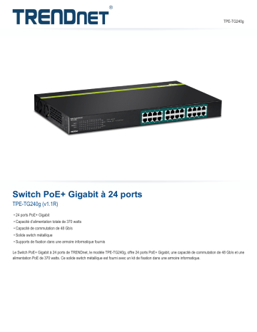 RB-TPE-TG240g | Trendnet TPE-TG240g 24-Port Gigabit PoE+ Switch Fiche technique | Fixfr