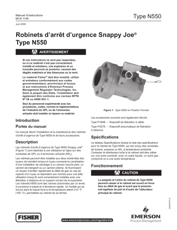 Fisher N550 Snappy Joe Emergency Shutoff Valves Manuel du propriétaire | Fixfr