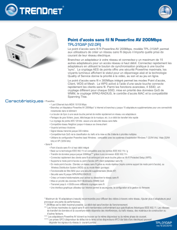 Trendnet TPL-310AP Powerline 200 AV Wireless Access Point Fiche technique | Fixfr