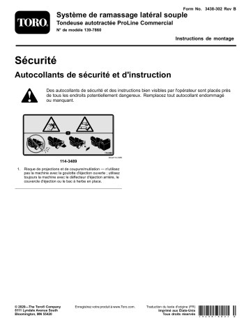 Guide d'installation | Toro Soft Side Bagger, ProLine Commercial Walk-Behind Mower Walk Behind Mower Manuel utilisateur | Fixfr