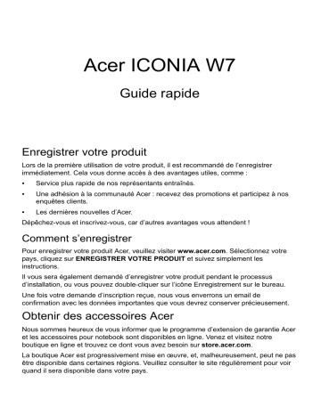 W701 | W701P | Iconia Tab W701 | Guide de démarrage rapide | Acer Iconia Tab W7 Manuel utilisateur | Fixfr