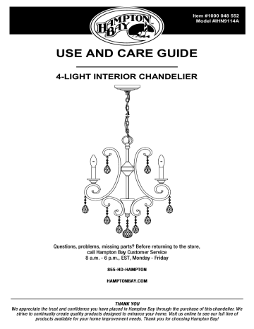 IHN9114A | Hampton Bay 4-Light Oil Rubbed Bronze Crystal Small Chandelier Guide d'installation | Fixfr