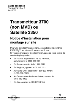 Micro Motion Transmetteur 3700 non MVD ou Satellite 3350 Guide d'installation