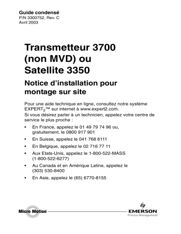 Micro Motion Transmetteur 3700 non MVD ou Satellite 3350 Guide d'installation | Fixfr
