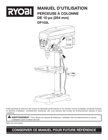 Manuel du propriétaire | Ryobi DP102L Manuel utilisateur | Fixfr