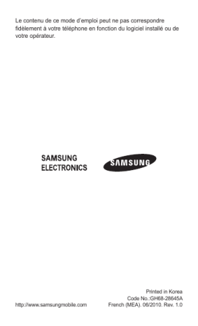 Mode d'emploi | Samsung GT-E2550D Manuel utilisateur | Fixfr