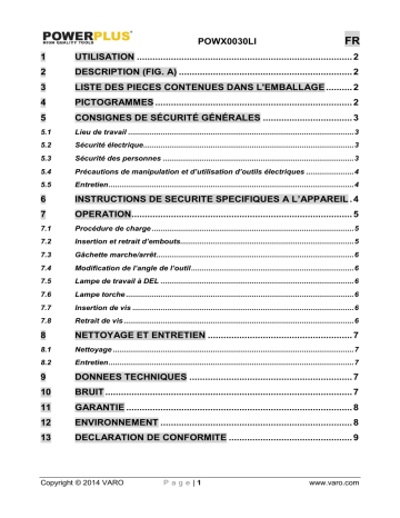 Manuel du propriétaire | Powerplus POWX0030LI Manuel utilisateur | Fixfr