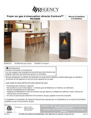 Manuel du propriétaire | Regency Fireplace Products Contura RC500E Gas Stove Manuel utilisateur | Fixfr