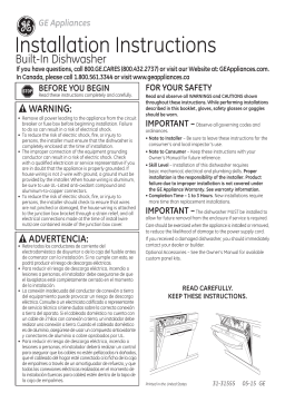 GE Appliances GDT635HGJWW Hybrid 23-3/4 in. 16-Setting Interior Undercounter Dishwasher Guide d'installation