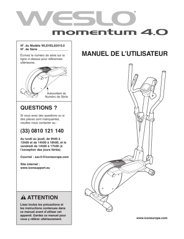 WLEVEL92410.0 | Momentum 4.0 Elliptical | Weslo Momentum 4.0 Manuel utilisateur | Fixfr