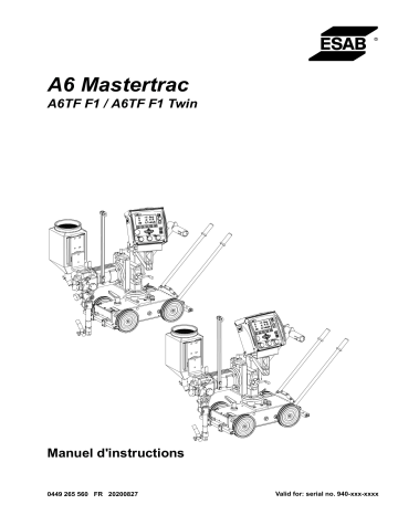 ESAB A6 Mastertrac A6TF F1 / A6TF F1 Twin Manuel utilisateur | Fixfr