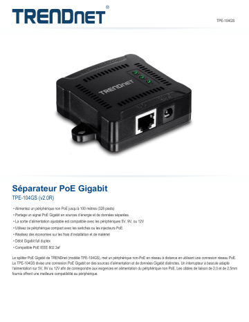 Trendnet TPE-104GS Gigabit PoE Splitter Fiche technique | Fixfr