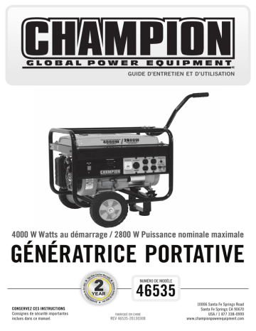 Champion Power Equipment 46535 Manuel utilisateur | Fixfr