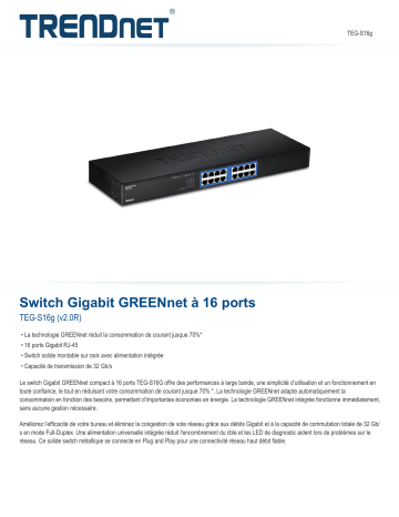 Trendnet RB-TEG-S16g 16-Port Gigabit GREENnet Switch Fiche technique | Fixfr