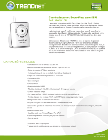 RB-TV-IP110WN | Trendnet TV-IP110WN SecurView Wireless N Network Camera Fiche technique | Fixfr